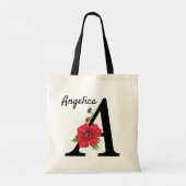 Aangepast monogram, bewerkbaar A tekst rode bloem Tote Bag (Achterkant)