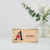 Aangepast monogram, bewerkbaar A tekst rode bloem Visitekaartje (Staand voorkant)