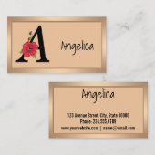 Aangepast monogram, bewerkbaar A tekst rode bloem Visitekaartje (Voorkant / Achterkant)