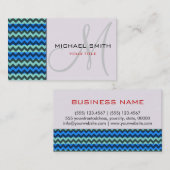 Aangepast monogram blauw Chevron Zigzag Pattern Visitekaartje (Voorkant / Achterkant)