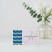Aangepast monogram blauw Chevron Zigzag Pattern Visitekaartje (Staand voorkant)