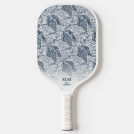 Aangepast monogram blauw grijs Leaf Patroon Pickleball Paddle