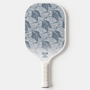 Aangepast monogram blauw grijs Leaf Patroon Pickleball Paddle
