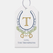 Aangepast Monogram Blauw Hoefijzer, Gepersonalisee Cadeaulabel (Voorkant)