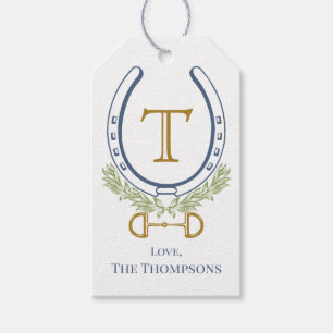 Aangepast Monogram Blauw Hoefijzer, Gepersonalisee Cadeaulabel