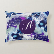 Aangepast monogram blauw Purple Flowers Patroon