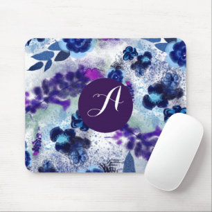 Aangepast monogram blauw Purple Flowers Patroon Muismat