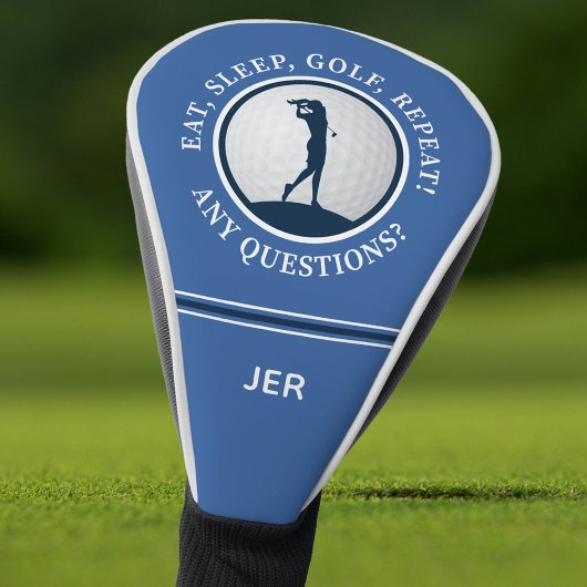 Aangepast Monogram Blauwe Eet Slaap Golf Herhaal Golfheadcover