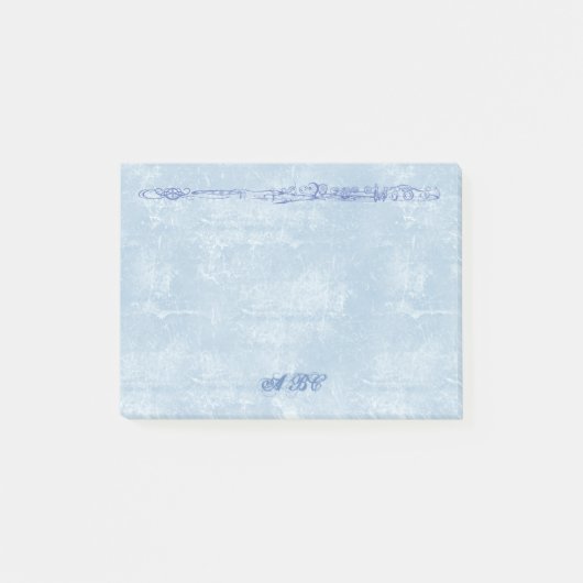 Aangepast monogram blauwe lijntekening post-it® notes (Voorkant)