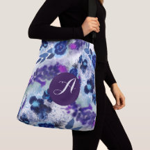 Aangepast monogram blauwe paarse bloemenpatroon