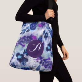 Aangepast monogram blauwe paarse bloemenpatroon crossbody tas