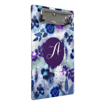 Aangepast monogram blauwe paarse bloemenpatroon
