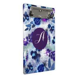 Aangepast monogram blauwe paarse bloemenpatroon mini klembord