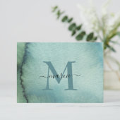 Aangepast monogram blauwgroene waterverf bedankkaart (Staand voorkant)