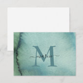 Aangepast monogram blauwgroene waterverf bedankkaart (Voorkant / Achterkant)