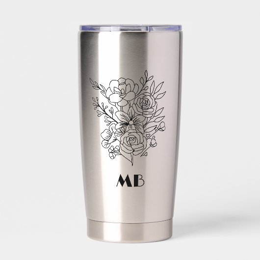 Aangepast monogram bloem zwart eenvoudig geïsoleerde drinkbeker (Voorkant)