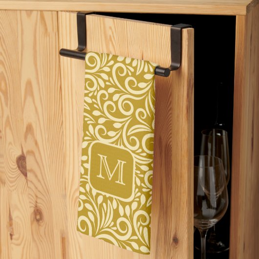 Aangepast Monogram Bloemen Blad Patroon Theedoek (Derde Gevouwen)