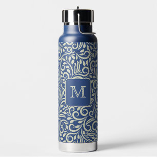 Aangepast Monogram Bloemen Blad Patroon Waterfles