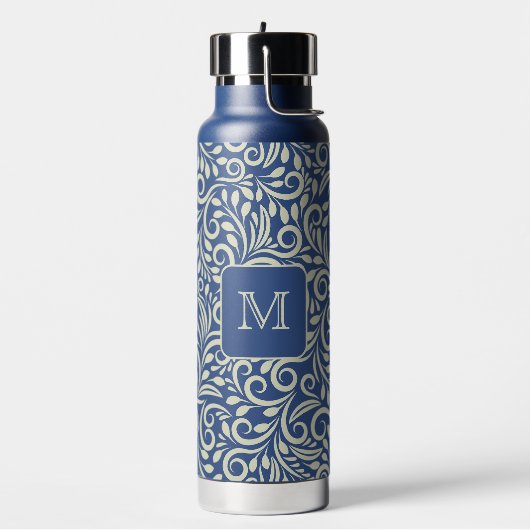 Aangepast Monogram Bloemen Blad Patroon Waterfles (Links)
