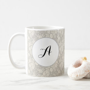 Aangepast monogram bloempatroon grijs koffiemok
