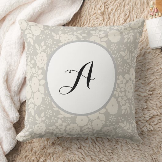 Aangepast monogram bloempatroon grijs kussen (Deken)