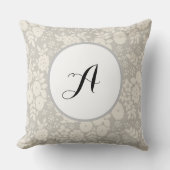 Aangepast monogram bloempatroon grijs kussen (Voorkant)