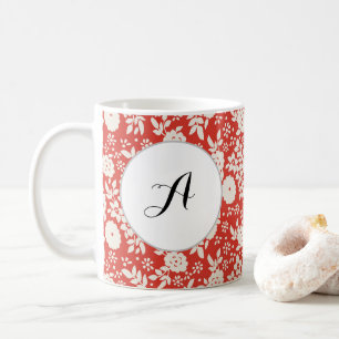 Aangepast Monogram Bloempatroon Rood Koffiemok