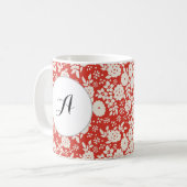 Aangepast Monogram Bloempatroon Rood Koffiemok (Voorkant links)