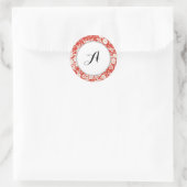 Aangepast Monogram Bloempatroon Rood Ronde Sticker (Tas)