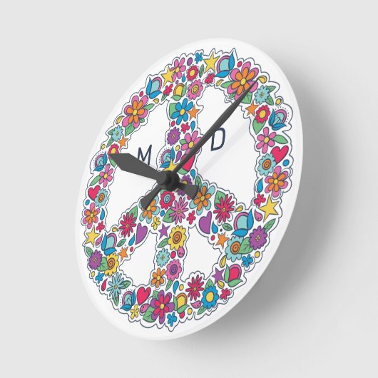 Aangepast monogram bloempyteken ronde klok (Hoek)