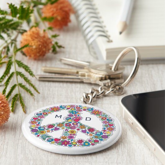 Aangepast monogram bloempyteken sleutelhanger (Zijkant)