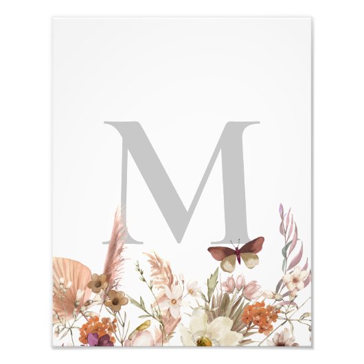 Aangepast Monogram Boho Wildflower Foto Afdruk (Voorkant)