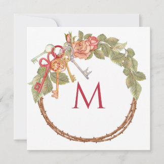 Aangepast Monogram Briefpapier met Sleutel & Krans Kaart