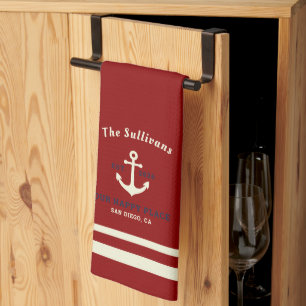 Aangepast Monogram Burgundy Crimson Newport Anker Theedoek