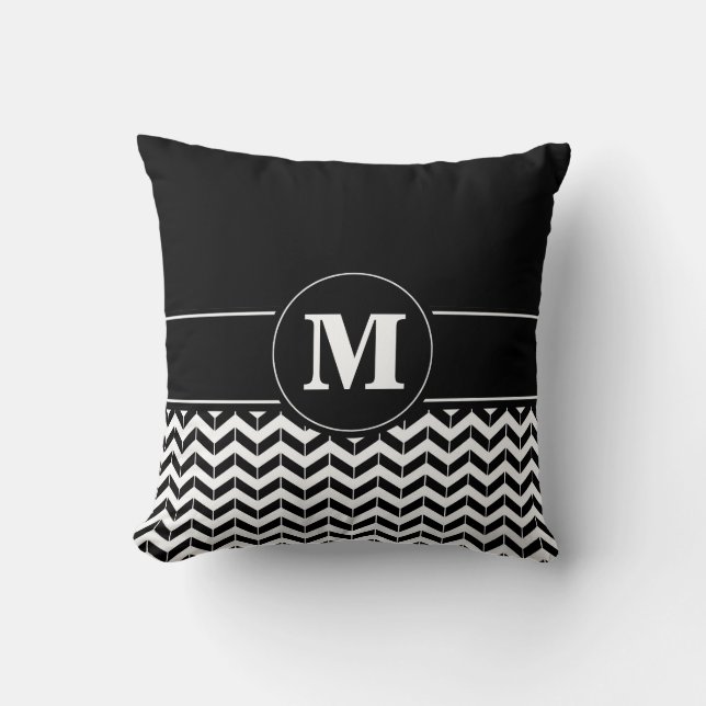Aangepast monogram Chevron Black Kussen (Voorkant)