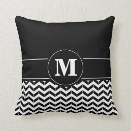 Aangepast monogram Chevron Black Kussen