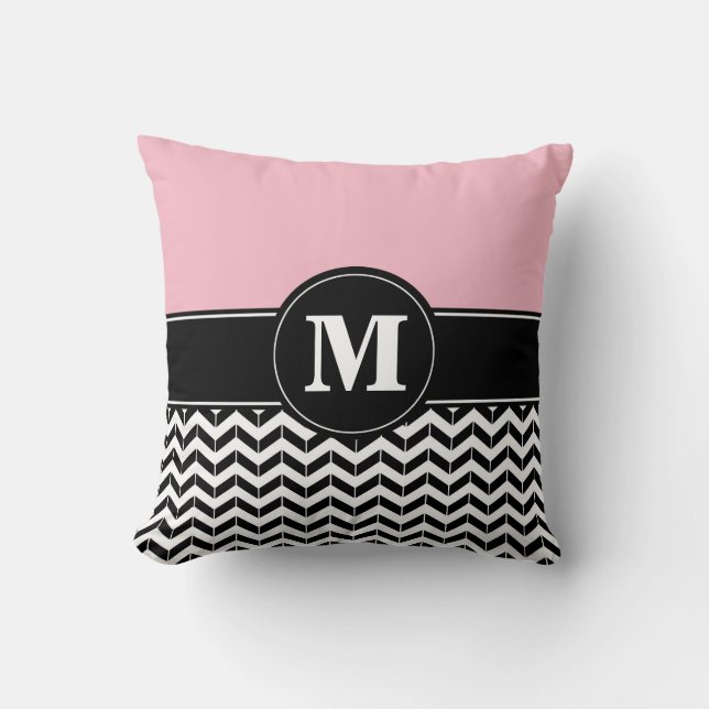 Aangepast monogram Chevron Pink Kussen (Voorkant)