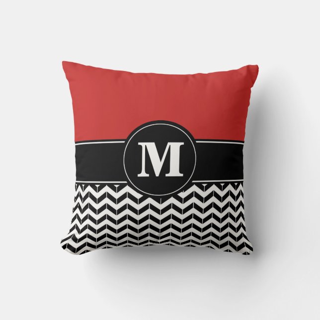 Aangepast monogram Chevron Red Kussen (Voorkant)