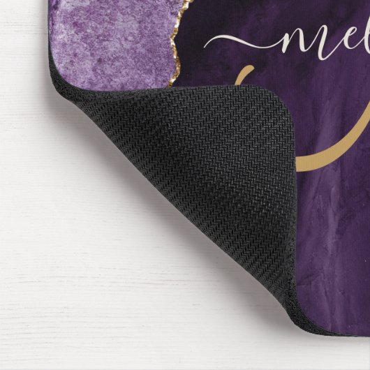 Aangepast monogram Chic Paars Gold Agate Script Muismat (Hoek)