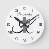 Aangepast monogram Christelijk kruissymbool Ronde Klok (Voorkant)