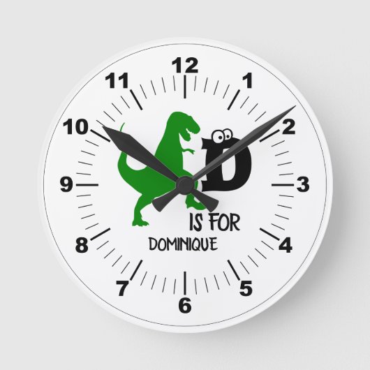 Aangepast monogram D is voor Dinosaur schattige T  Ronde Klok (Voorkant)