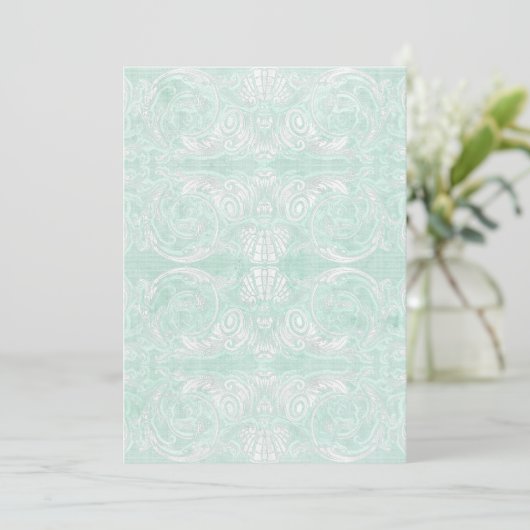 Aangepast monogram  Damask Lace Kijk Aqua Blue Kaart (Staand voorkant)