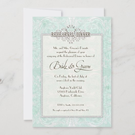 Aangepast monogram  Damask Lace Kijk Aqua Blue Kaart (Achterkant)