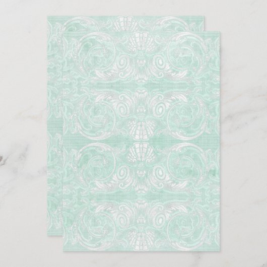 Aangepast monogram  Damask Lace Kijk Aqua Blue Kaart (Voorkant / Achterkant)