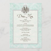 Aangepast monogram Damask Lace Kijk Aqua Blue Menu (Achterkant)