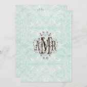 Aangepast monogram Damask Lace Kijk Aqua Blue Menu (Voorkant / Achterkant)