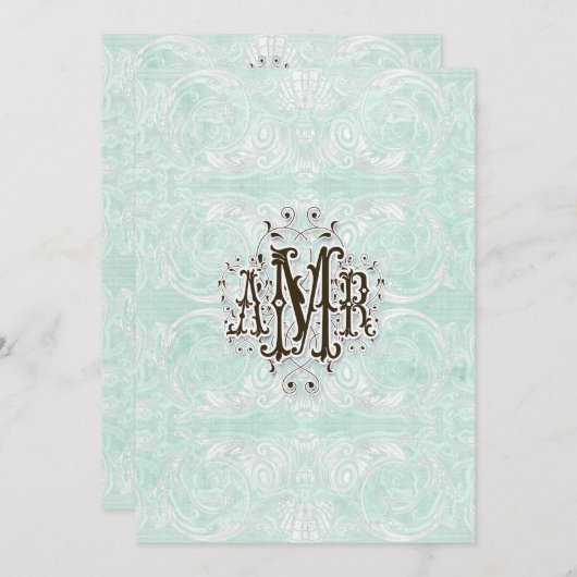 Aangepast monogram Damask Lace Kijk Aqua Blue Menu (Voorkant / Achterkant)