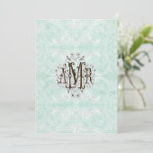 Aangepast monogram Damask Lace Kijk Aqua Blue Menu (Staand voorkant)