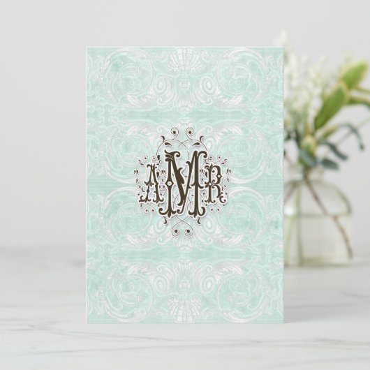 Aangepast monogram  Damask Lace Kijk Aqua Blue Menu (Staand voorkant)