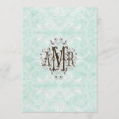 Aangepast monogram Damask Lace Kijk Aqua Blue Menu (Voorkant)